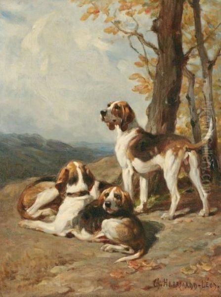 Chiens De Chasse Au Relais Oil Painting by Charles Herrman-Leon