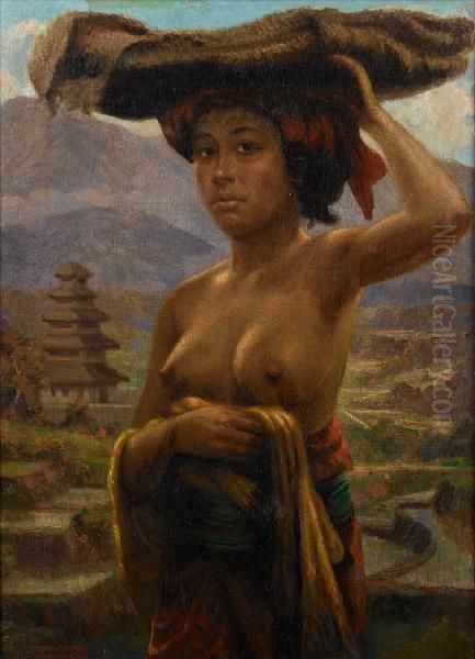 Balinese Woman Oil Painting by A E Herrmann