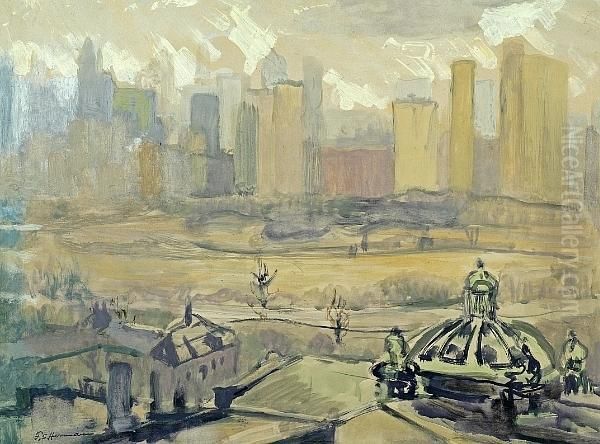 New York City Skyline Oil Painting by Frank Simon Herrmann