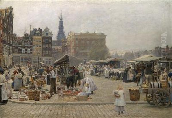 Market In Amsterdam Oil Painting by Hans Herrmann