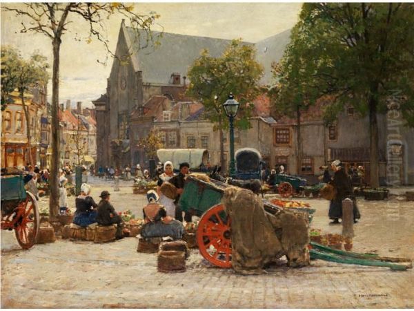 Markt In Vlissingen Oil Painting by Hans Herrmann