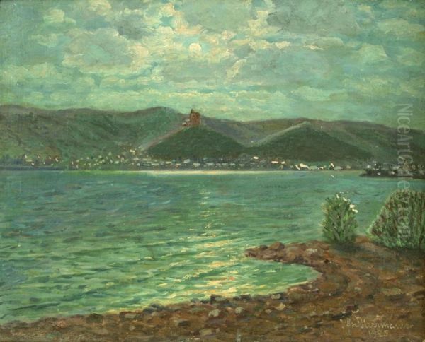 Rheinansicht Mit Burgruine. Oil Painting by Leo Herrmann