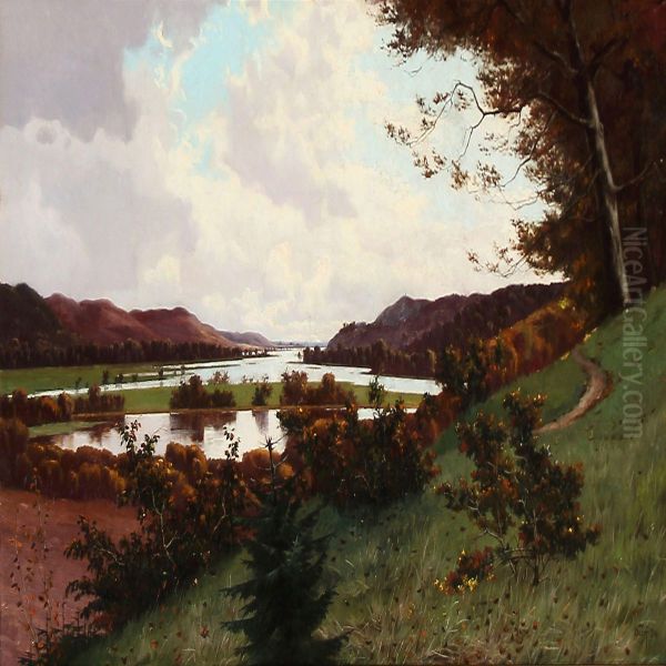 Summer Landscape From The Silkeborg Lake District, Denmark Oil Painting by Oscar Herschend