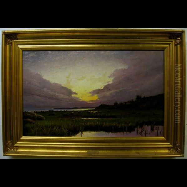 Sunset Over A Marsh Oil Painting by Oscar Herschend