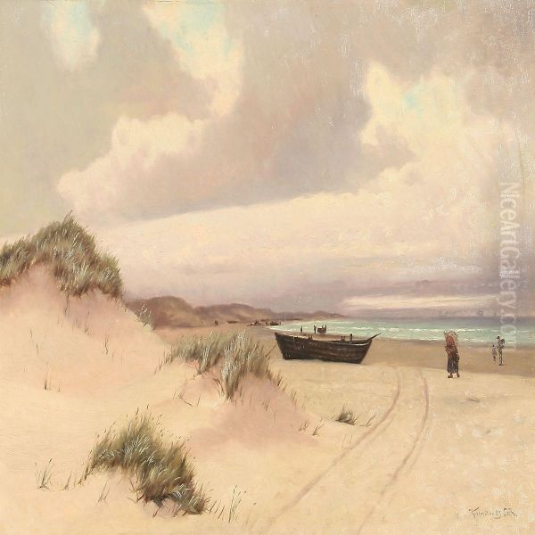 Beach Scene From Klitm ller, Denmark Oil Painting by Oscar Herschend