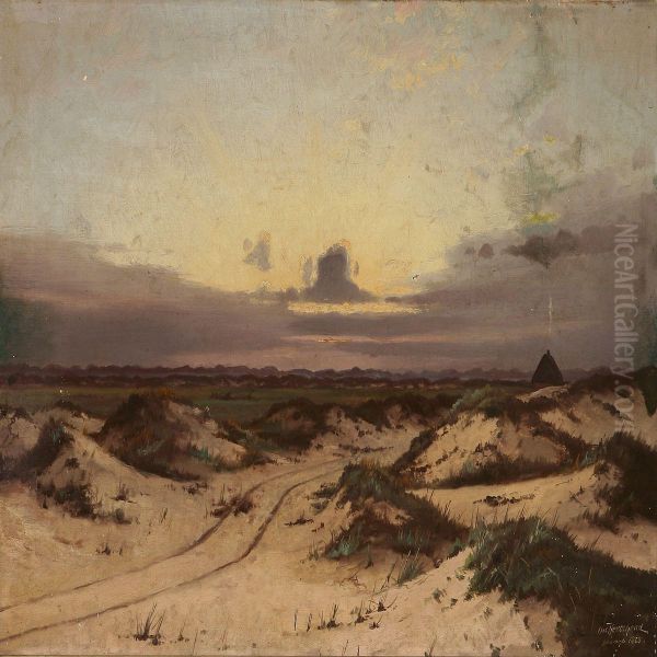 Sunset At Blavand, Denmark Oil Painting by Oscar Herschend