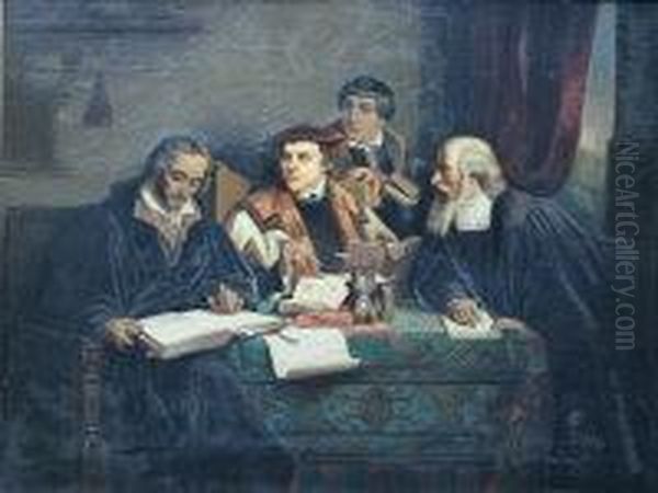 Martin Luther Surrounded By Protestant Reformers Oil Painting by Louis Hersent