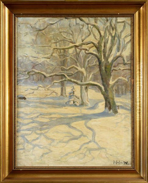 Vinterlandskap Oil Painting by Helene Herslow