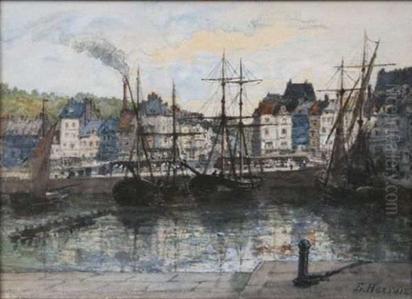 Le Vieux Bassin A Honfleur Oil Painting by Emile A. Herson