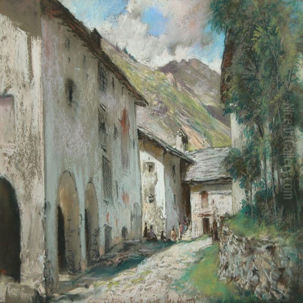 A View At A Smaller Italian Village Oil Painting by Albert Hertel