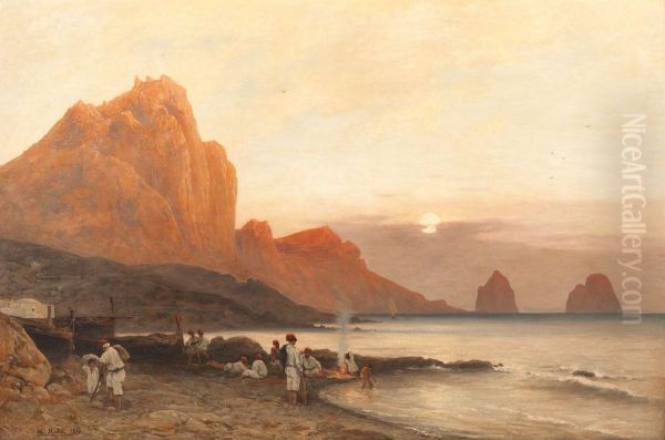 Insel Capri Mit Italienischen Fischern Oil Painting by Albert Hertel