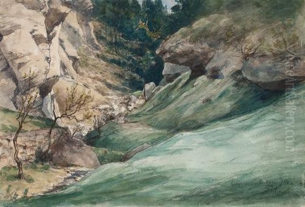 In Der Salzachklamm Oil Painting by Albert Hertel