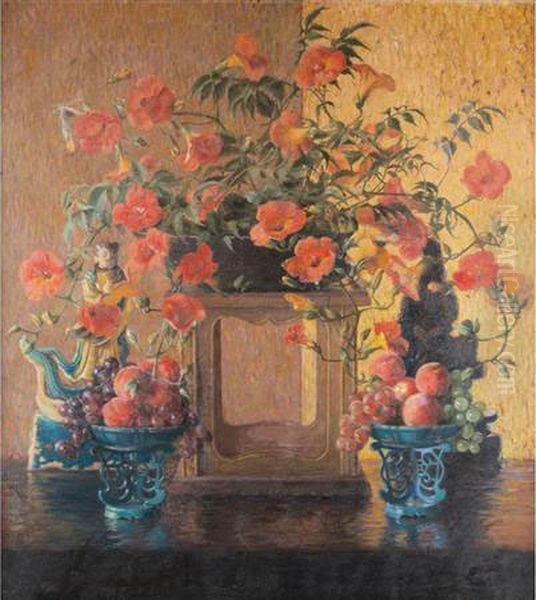 Trumpet Vine Oil Painting by Adele Herter