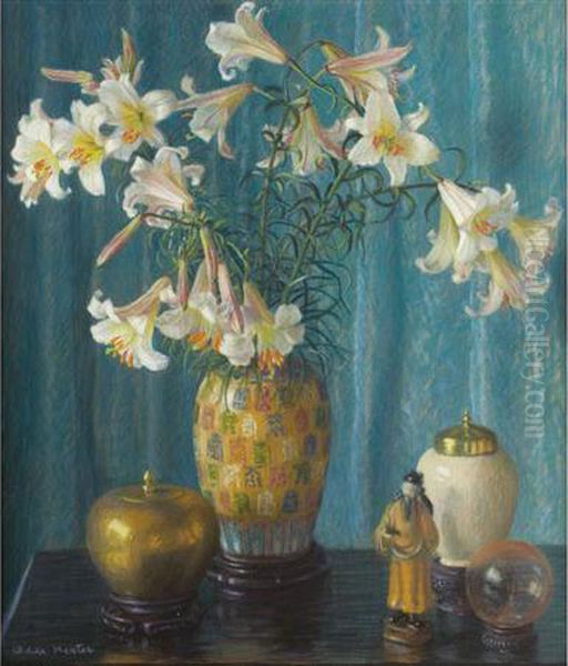 Lilies In A Chinese Vase Oil Painting by Adele Herter