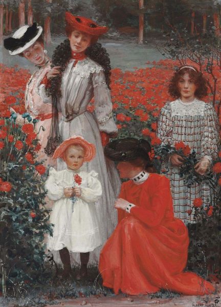 A Family Group Oil Painting by Albert Herter