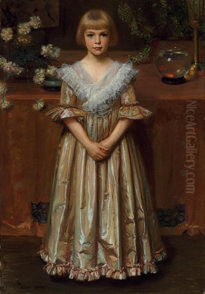 Girl With A Goldfish Bowl Oil Painting by Albert Herter