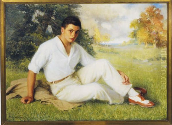 Portrait Of A Young Man In His Sunday Finest Oil Painting by Albert Herter