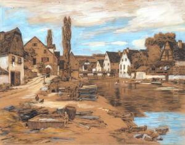 Dorf An Der Pegnitz Oil Painting by Wilhelm Jakob Hertling