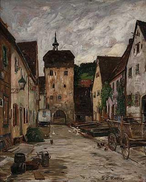 Dorfstrase Oil Painting by Wilhelm Jakob Hertling