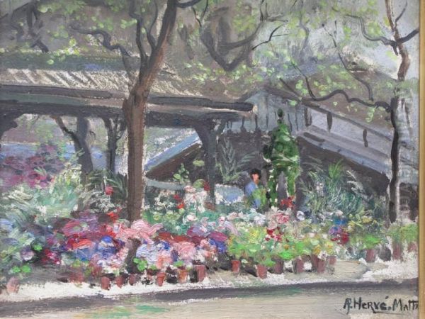 Le Marche Aux Fleurs Oil Painting by Jules Alfred Herve-Mathe