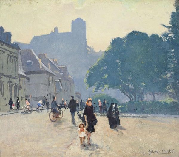 Strasse In Le Mans Imfruhling Oil Painting by Jules Alfred Herve-Mathe