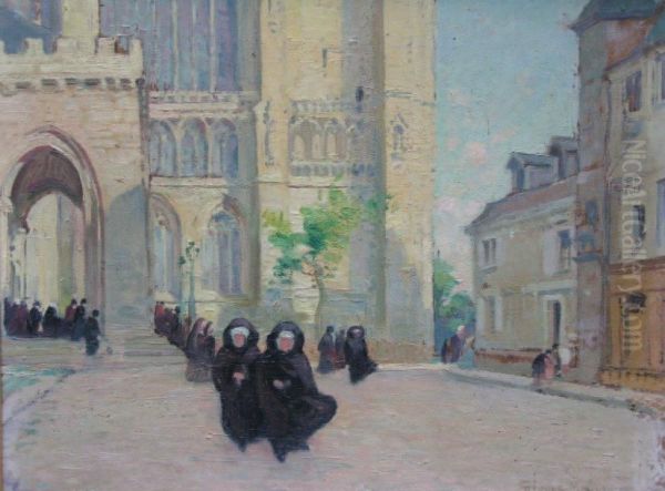 Sortie D'eglise En Bretagne Oil Painting by Jules Alfred Herve-Mathe