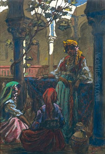 Detente Feminine A Alger Oil Painting by Edouard Herzig