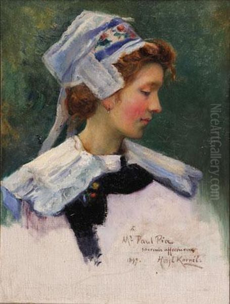 Jeune Bretonne De Profil Oil Painting by Kornel Herzl