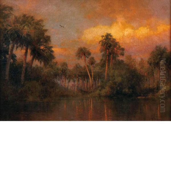 Sunset In The Florida Everglades Oil Painting by Herman Herzog