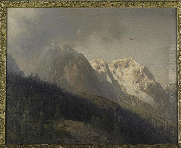 Swiss Mountain Scene Oil Painting by Herman Herzog