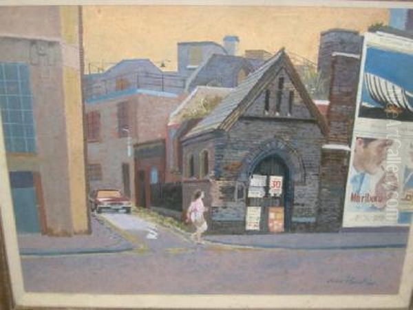 Northern Street Scene With Figure Oil Painting by John Heseltine