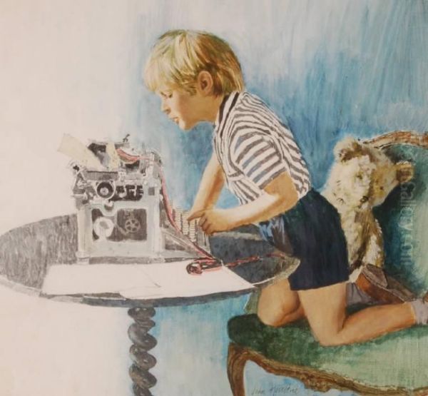 The Young Typist Oil Painting by John Heseltine