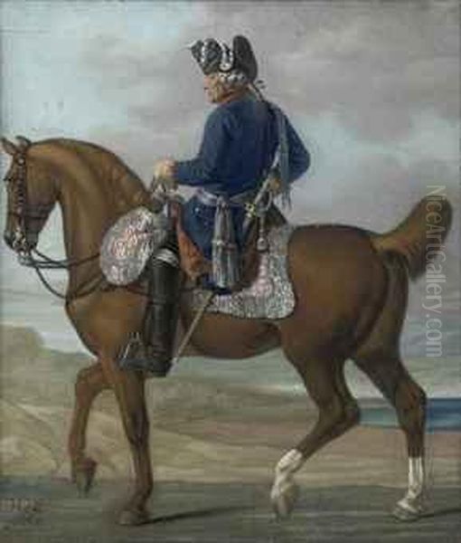 An Equestrian Portrait Of King Frederick Ii Of Prussia (1712-1786),in Military Dress Oil Painting by Carl Adolf Heinrich Hess