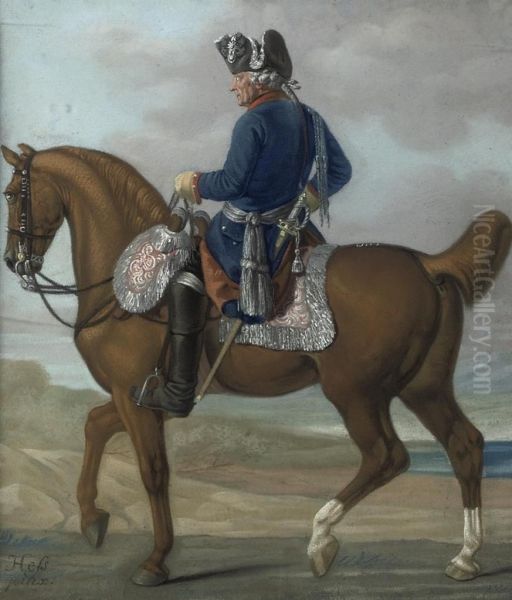 An Equestrian Portrait Of King Frederick Ii Of Prussia Oil Painting by Carl Adolf Heinrich Hess