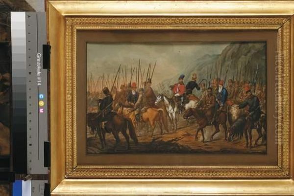 Iraniens A Cheval Oil Painting by Carl Adolf Heinrich Hess