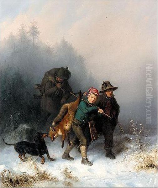 Returning From The Hunt Oil Painting by Eugen Hess