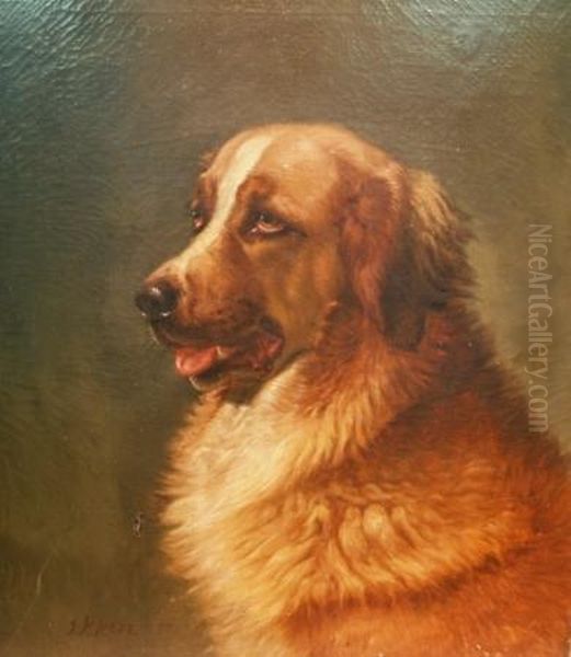 Portrait Of A Saint Bernard Oil Painting by John N. Hess