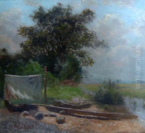 Tent By A Stream Oil Painting by John N. Hess