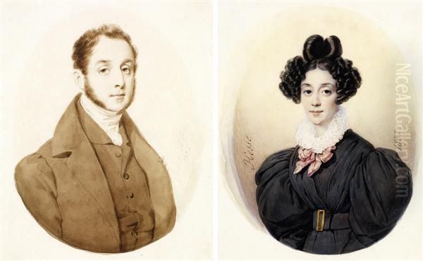 Portraits Presumes De La Marquise Et Du Marquis De Beaumont Oil Painting by Alexandre Hesse