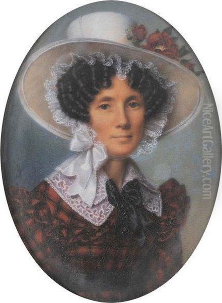 Portrait De Jeune Femme Au Chapeau Fleuri Oil Painting by Alexandre Hesse