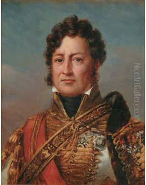 Portrait Du Duc D'orleans, Futur Louis-philippe, En Costume De General Des Hussards, Vers 1825 Oil Painting by Henri Joseph Hesse