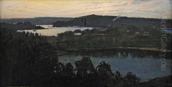 Utsikt Over Upperuds Bruk - Dalsland Oil Painting by Otto Hesselbom