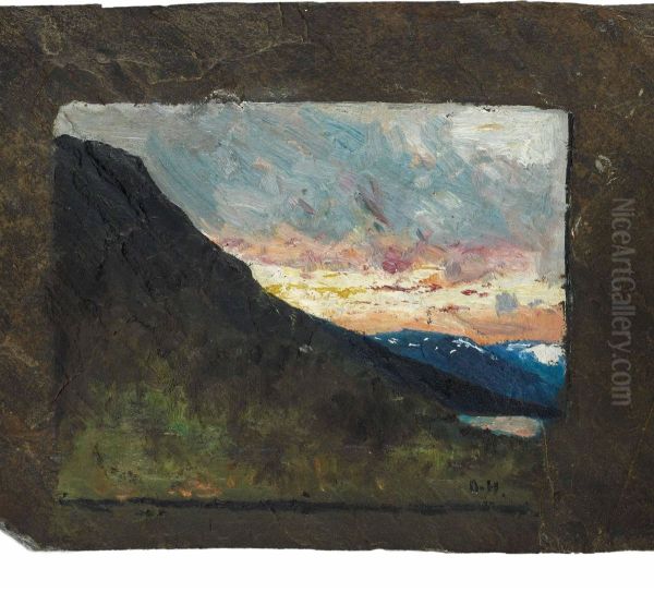 Landskap I Solnedgang Oil Painting by Otto Hesselbom