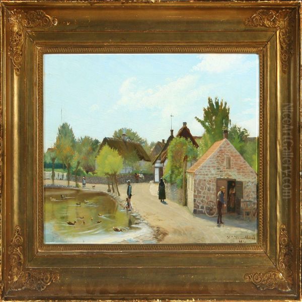 Village Pond Oil Painting by Hans Andreasen Hessellund