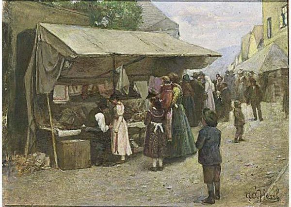 Market Day Oil Painting by Gustav August Hessl