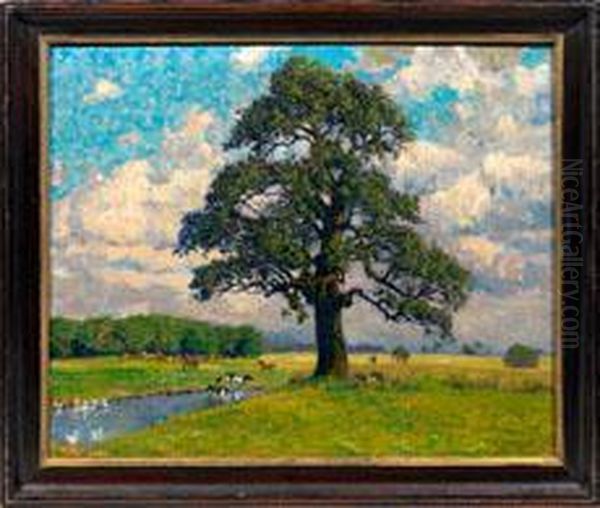 Impressionistische Sommerlandschaft Mit Alter Eiche Oil Painting by Karl Hessmert