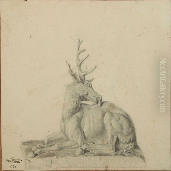 Deer Oil Painting by Christian Frederik Hetsch