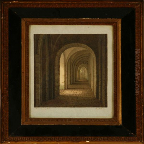 A Romanesque Colonnade Oil Painting by Christian Frederik Hetsch