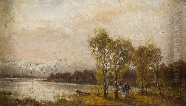 Spazierganger Am See Oil Painting by Eugen Hettich