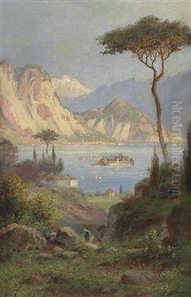 View Of Isola Bella On Lake Maggiore Oil Painting by Hermann Ludwig Heubner